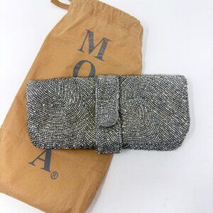 MOYNA New York, Hand Beaded Silver Clutch